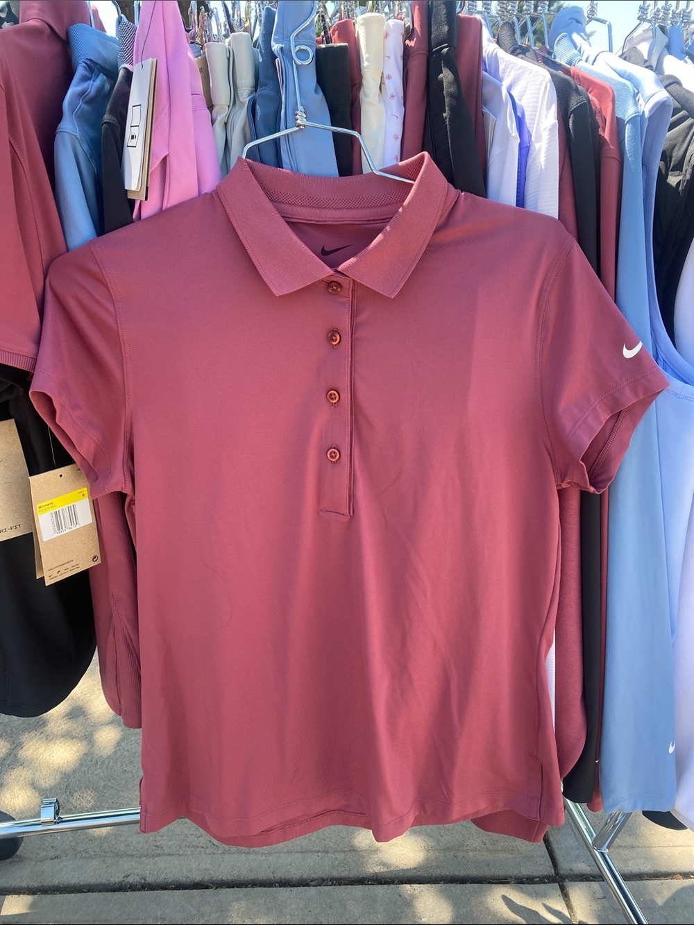 NWT Nike Womens  Button-Front golf Polo, pink smoke small